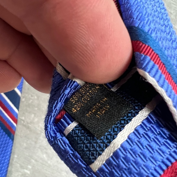 Jos A Bank Reserve Blue w/ Red, Navy & White Stripe Twill Tie - Picture 5 of 6